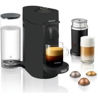 Delonghi Nespresso Vertuoplus เครื่องชงกาแฟและเอสเพรสโซ่แบบเดี่ยวสีดำด้านและนม Aeroccino Frothier สีดำ