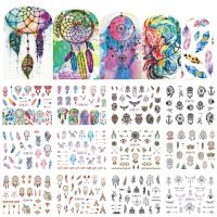 【LZ】 12 Designs Colorful Nail Water Decals Slider Dream Catcher Feather Harajuku Owl Nail Wraps Tattoo Decoration Access BEBN901-912