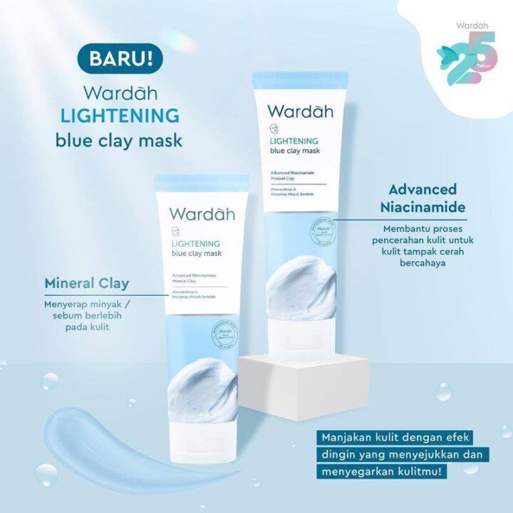 Wardah Lightening Blue Clay Mask G Advanced Niacinamide Mencerahkan Kaolin Mineral Clay