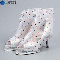 IOPOIT 1คู่ Sablon Bunga สูงที่คลุมส้นคลื่นสีขาว XL Overshoes รองเท้าบูทกันฝนฝน