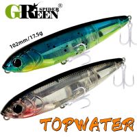 hot！【DT】 GREENSPIDER 102mm 17.5g Topwater Fishing Walk The Dog Artificial Saltwater Hard Bait Bass Plastic