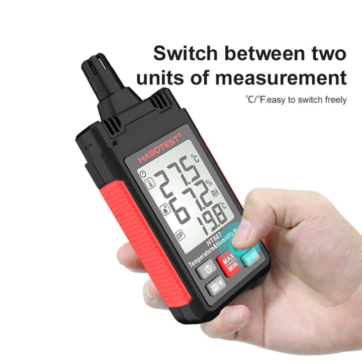 fansline-habotest-ht607เครื่องวัดความชื้นอากาศดิจิทัลจับอุณหภูมิ-amp-humidty-meter-thermo-hygrometer-เครื่องวัดอุณหภูมิจอแอลซีดี-hygrometer-หลอดวัดความชื้นจุดน้ำค้างเครื่องตรวจจับความชื้นอุณหภูมิสูงสุ