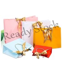 【hot sale】 ☈ B41 Heavy Duty Retail Bag Gift Bag Shopping Bag Paper Bag with Gold Ribbon Solid Color Birthday Wedding Party Paper Bag