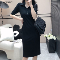 HUAYANG01 [2023 new HOT FASHION] lazlook Casual striped ชุดถักผู้หญิง2023ฤดูร้อนสไตล์เกาหลี Turn-Down COLLAR MIDI DRESS