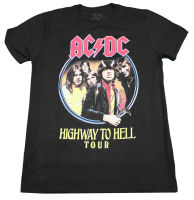 ACDC HIGHWAY TO HELL TOUR เสื้อยืดสีดำ MENS CLASSIC ROCK TEE เพลงใหม่