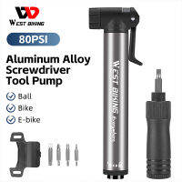 ปั๊มเครื่องมือไขควงอะลูมินัมอัลลอยปั๊มจักรยาน80PSI แบบ WEST BIKING AV /Fv ทนทานแบบพกพาพร้อมอุปกรณ์รถจักรยานเครื่องมือไขควง