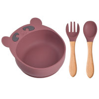 TYRY.HU 1set Silicone Bear Feeding Bowl Set Food Grade Feeding Tableware Waterproof Spoon and fork Non-Slip BPA Free With sucker