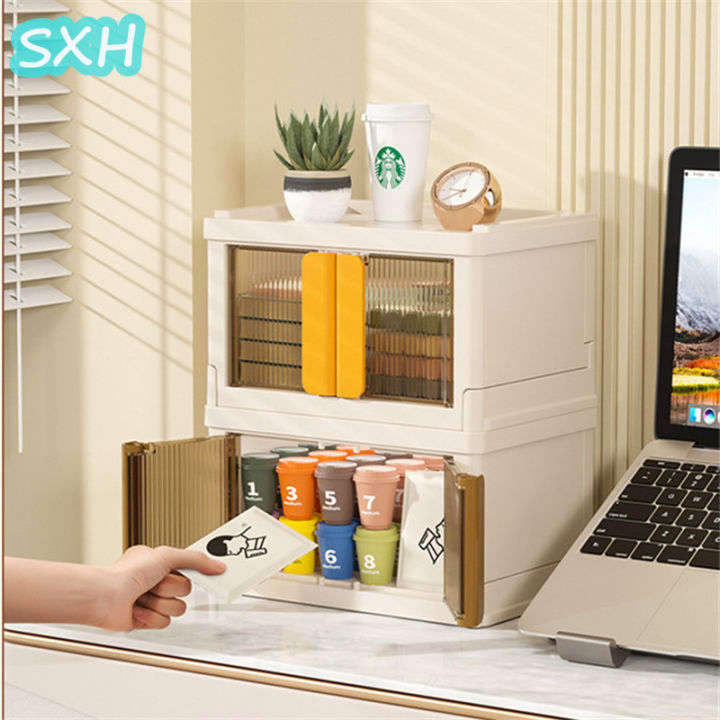 sxh-กล่องที่เก็บเครื่องสำอางพลาสติกใสสำหรับเด็กบล็อกตัวต่อขนมขบเคี้ยวห้องเรียนกล่องเก็บโต๊ะสำนักงาน