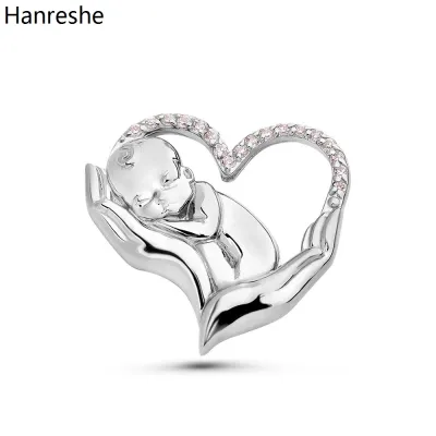 Hanreshe Obstetrics Baby Mother Love Brooch Pins Inlaid Crystal Silver Plated Lapel Badge Jewelry for Doctor Nurse Women
