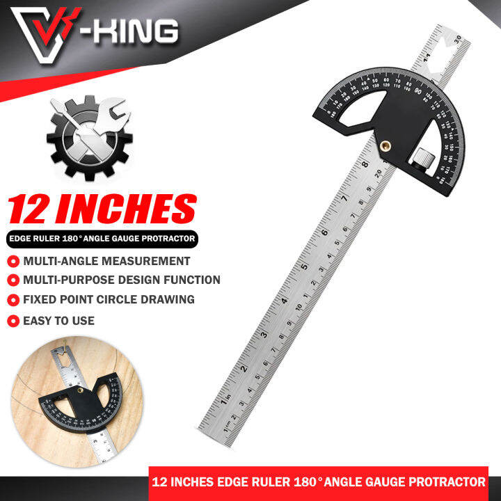 VKING 12" Woodworking Edge Ruler Protractor 180° Degree Angle Gauge