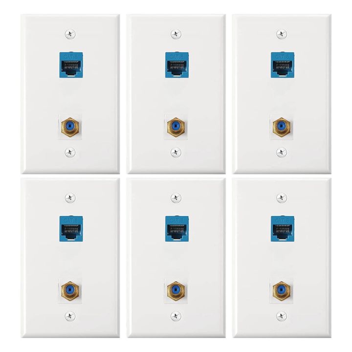 6 Pieces Ethernet Coax Wall Plates Cat6 Coax Wall Plate Ethernet Wall ...