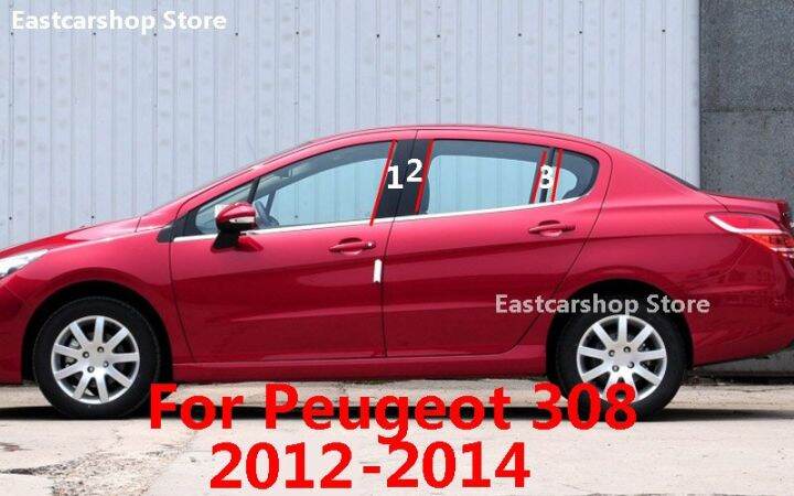 สติกเกอร์ตกแต่งหน้าต่างพีซีติดคอลัมน์กลางรถยนต์สำหรับ-peugeot-308สติกเกอร์ตกแต่งเสาสีดำคาร์บอนไฟเบอร์-b-c-2012-2014-2016-2019