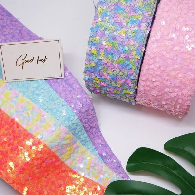 3 inch 75mm 25 Yards Roll Sequin Ribbon DIY Holiday Cheer Hair Bow Material Handmade Deco Accessories Gift Wrapping  Bags