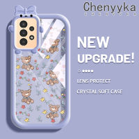 Chenyyka A13ปลอกสำหรับ Samsung 5G เคส A04s ลายการ์ตูนหมีดอกไม้สีสันสดใสน่ารักเลนส์กล้องถ่ายรูปแบบนิ่มมอนสเตอร์ตัวน้อยซิลิโคนโปร่งใสเรียบง่ายเคสป้องกันกันกระแทกแบบใส