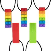 Limited Time Discounts 1Pc Sensory Chew Necklace Brick Chewy Kids Silicone Biting Pencil Topper Teether Toy, Silicone Teether For Children With Autism