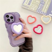 Ins Korean Cute Love Heart Mirror Lazy Griptok Bracket For iPhone 14 Pro Silicone Phone Holder Ring Support Stand Grip Tok Gift Ring Grip