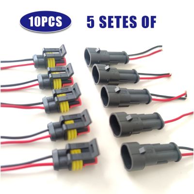 10pcs 5 Sets Waterproof Automotive Male Female Electrical Connectors Plug 2 Pin Way With Wire For Car Motorcycle Scooter Marine