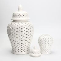 Ceramic Hollowed Out with Cover Jar Ginger Jar Living Room General Storage Jar Household Decoration Vase Ceramic Handicraft