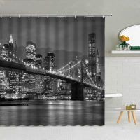 World Famous Building Scenery Shower Curtain New York Golden Gate Bridge City Night Landscape Cloth Bathroom Decor Curtains Set