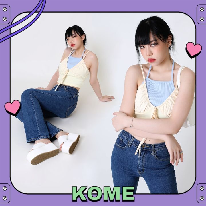 kome-girls-เสื้อผูกคอผ้าร่อง-รุ่น-naomi-top