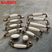 ✽ NAIERDI Zinc Alloy Antique Bronze Ceramic White Cabinet Handles Drawer knobs Wardrobe Door Handle European Furniture Hardware