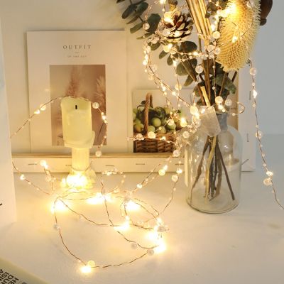 2M 3M 5M 10M White Pearl LED Copper Wire String Lights Fairy Bedroom Room Decoration Holiday Lighting Wedding Battery Powered