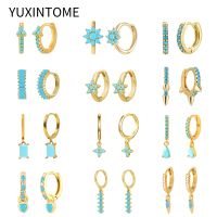 hotx【DT】 925 Ear Needle Turquoise Hoop Earrings Exquisite Piercing Huggie Jewelry