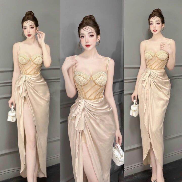 Đầm body 2 dây TTT DRESS kết cườm chất phi thun lụa sang trọng ...