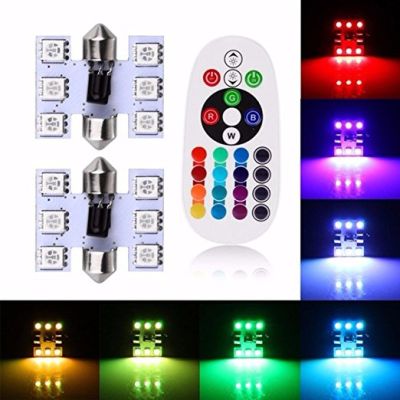 Xinsu 5050 RGB หลากสี36มม. 6 SMD,ไฟพร้อมรีโมทคอนโทลตกแต่งภายในรถโคมไฟทรงโดมพวงมาลัย LED