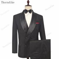 Thorndike 2021ใหม่ชายงานแต่งงานพรหมสูทสีเขียวสลิมฟิต Tuxedo ผู้ชายธุรกิจอย่างเป็นทางการใส่ทำงานชุด3ชิ้นชุด (แจ็คเก็ต + กางเกง + เสื้อกั๊ก)