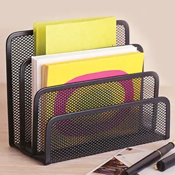 Deli Magazine File Book Holder Desktop Organizer, 4 Compartments, Plastics,  Black