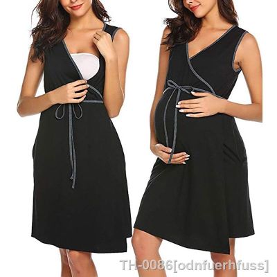 ✐♨﹉ Vestido de maternidade sem mangas elegante Pijama confortável Nursing Wear