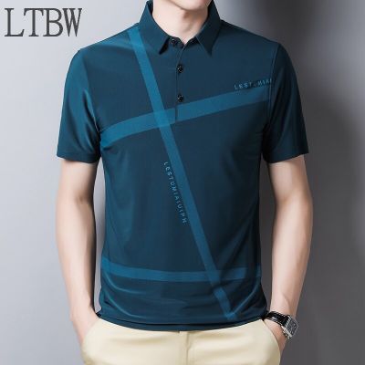 LTBW เสื้อโปโลผู้ชาย Kaus Polo Garis ใหม่เสื้อยืดคอตตอนแท้เสื้อยืดสำนักงานทางการลำลองธุรกิจแขนสั้นเสื้อยืดฤดูร้อน