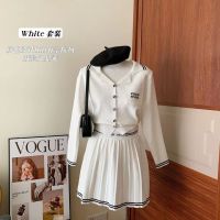 【Top Grade】23 Autumn/Winter New Style Back Lace Up Cardigan Pleated Skirt Two Piece Set for Women