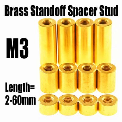 4PCS M3 L=2-60mm Round Brass Standoff Spacer Stud Extend Long Nut Spacing Screw Thumb Nut Female Thread Hollow Pillar Column Nails Screws Fasteners