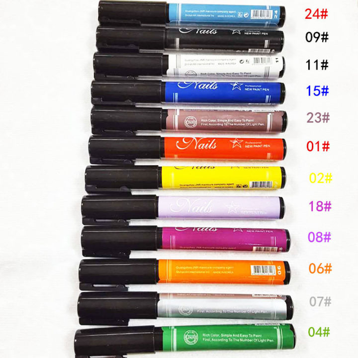 12ชิ้นการตกแต่งศิลปะเล็บปากกาทาเล็บปากกาทาสี3d-แปรงแต่งเล็บปากกาลูกลื่นสีเล็บ-diy-ปากกาทำลายบนเล็บเล็บ