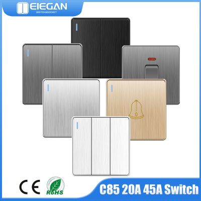 C85 EU/UK/UN Two Way Wall Switch Push Button Doorbell 20A 45A Brushed PC Panel Water Heater Light Switch On Off