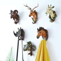 【YF】 Creative animal head decorative hooks Free punch door behind traceless bathroom coat and cap hook wall mural