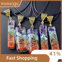 WUSUOGU 7 Chakra orgonite สร้อยคอจี้ลูกตุ้มเรกิ Amulet คริสตัลรักษารักษา สร้อยคอจี้จักระพลังงาน ของขวัญที่สร้างสรรค์ พีระมิดหกเหลี่ยม สร้อยคอหินหลากสี