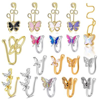 1Pc Crystal Butterfly Fake Nose Ring Non Piercing Clip On Nose Ring Indian Style Nose Cuff Fake Piercing Septum Nariz Jewelry