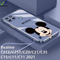 JieFie การ์ตูน Mickey Mouse สำหรับ Realme C15 / C21Y / C25Y / C35 / C11 / C20 / C21 / C11 2021 ซิลิโคน TPU นุ่มน่ารัก Mickey Minnie คู่ตุ๊กตาปลอก + เชือกเส้นเล็ก