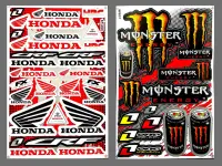 สติ๊กเกอร์แต่งรถ Honda H1008 (สีแดง) Monster 2กระป๋อง(สีส้ม) มอเตอร์ไซค์ สติ๊กเกอร์ติดกระจก แต่งรถรถยนต์ ติดหมวกกันน๊อค ติดโช๊ค จำนวน 2แผ่น