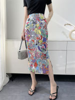 Womens New Mid-length Printed Pleated Skirt