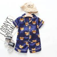 2023 New Arrivals Summer Childrens Kids Pyjamas Silk Satin Tops+Short Pants Sleepwear Nightwear Girl Boy Pajama Sets 2Pcs 1-4T