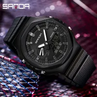 SANDA บุรุษลำลองแฟชั่นดิจิตอลควอตซ์ Jam Tangan Sport นาฬิกากันน้ำปฏิทินที่สมบูรณ์แบบสำหรับผู้ชาย