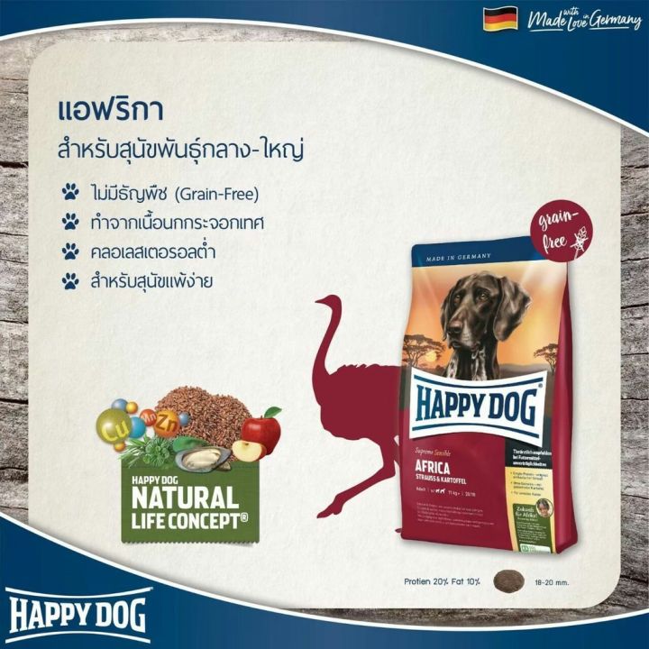 happy-dog-supreme-sensible-africa-strauss-amp-kartoffel-grain-free-สูตรเนื้อนกกระจอกเทศ-1kg