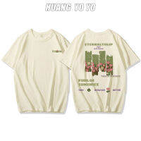 HUANGYOYO เสื้อยืดแขนสั้นสำหรับผู้หญิงคอกลมหลวมชุดลำลองพิมพ์ตัวอักษร