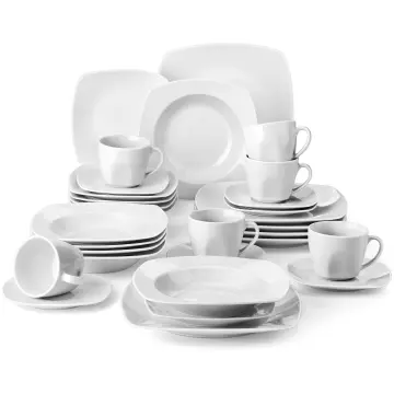 MALACASA FLORA 30/60 Piece White Porcelain Dinner Set with  12*Cup,Saucer,Dessert Soup Dinner Plate Tableware Set for 12 Person