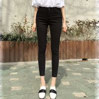 Spot parcel post Spring and Autumn Black Jeans Womens Ankle-Tied Pants Cropped Korean Students Tight High Waist New Fashion Ripped Trousers