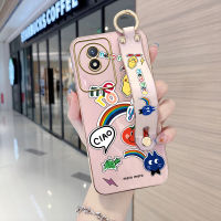 เคสโทรศัพท์พร้อมสำหรับ OPPO A58 4G Vivo Y02A Y02T Vivo (พร้อมสายรัดข้อมือ) เคสนิ่มลายการ์ตูนตลกสีรุ้งชุบเคสโทรศัพท์เคสโทรศัพท์นิ่มสุดหรู